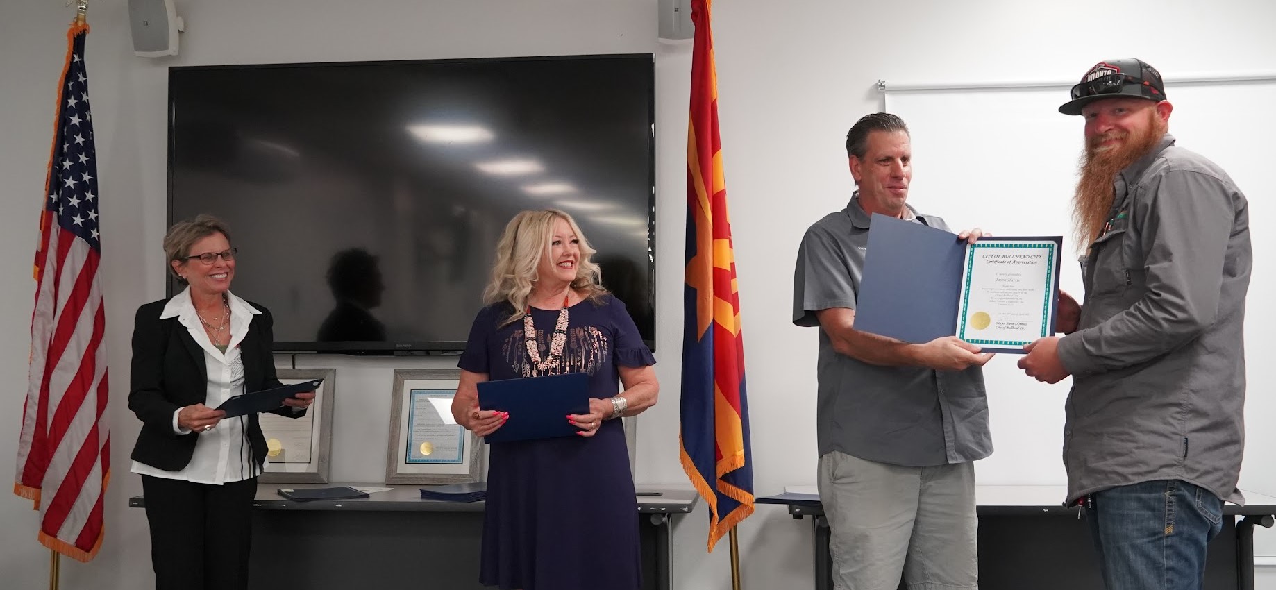 Lineman receiving an award at the MEC Employee Appreciation day ceremony