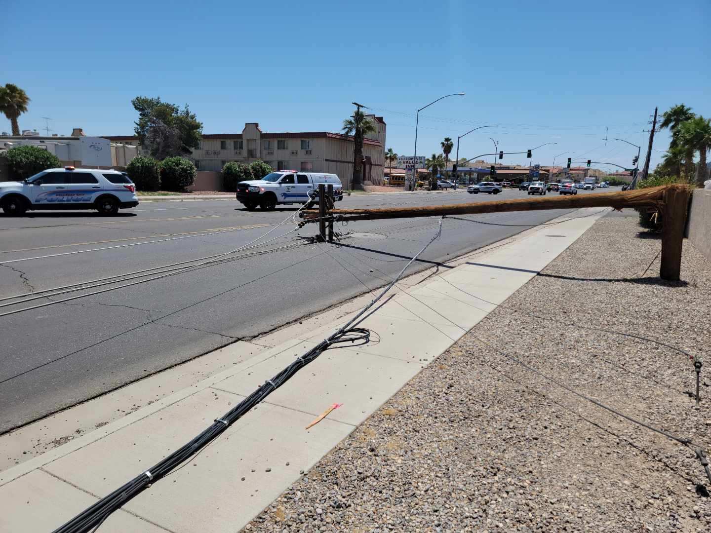 Downed power pole off the 95 Highway and Merrill Avenue in the Bullhead City area