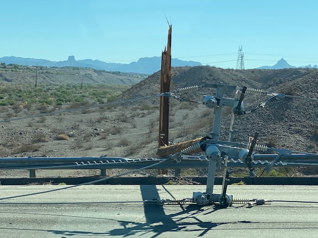 Fallen power line on roadside